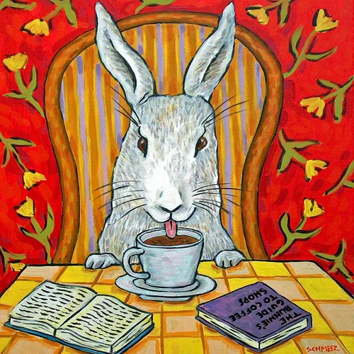Vista 2 de Bunny coffee coaster tile animal decor gift (Size: 4.25x4.25, Backing: with sawtooth hanger)