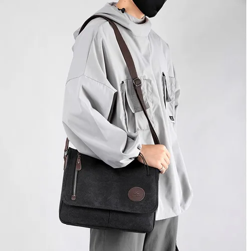 Vista 2 de ZHIERNA Bolsa de lona pequeña de mensajero bolsa cruzada para hombres y mujeres para el trabajo escolar