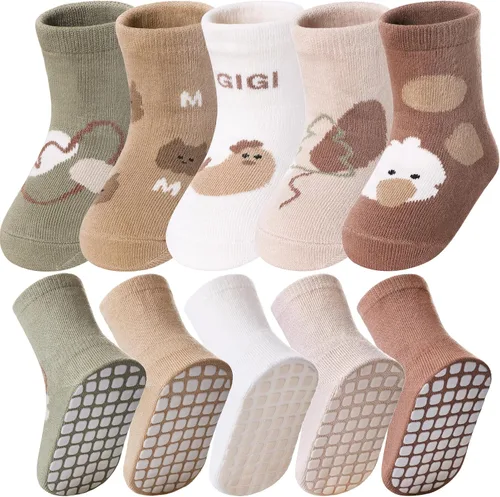 Vista 11 de Yebing Calcetines para bebés y niños pequeños, calcetines antideslizantes con agarres, calcetines de algodón para regalos