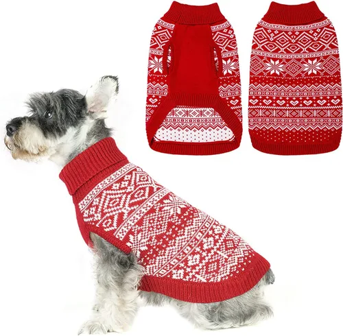 Vista 26 de HOMIMP Suéter de rombos para perros - Ropa cálida de invierno para cachorros, abrigo suave, suéter feo para perros pequeños, medianos y grandes, Azul