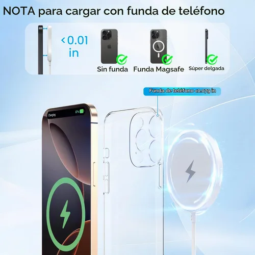 Vista 5 de Cargador magnético para iPhone 17 [certificado Apple MFi], almohadilla de carga inalámbrica USB C de 1.8 metros para iPhone 17 y bloque de carga