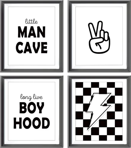 Vista 8 de Pósters Retro de Cueva del Hombrecito Preppy a Cuadros Rayo Signo de Paz Larga Vida a la Niñez para Habitación de Niño Adolescente Decoración
