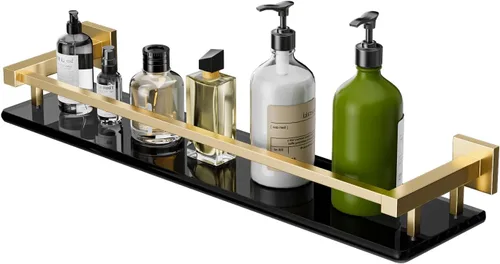 Vista 20 de Estantes de vidrio Alise para pared de baño, estante de baño de vidrio templado montado en la pared, estantes flotantes modernos que ahorran espacio