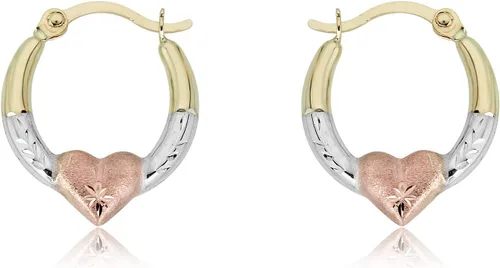 Vista 2 de AVORA Aretes de aro criollos de corazón de oro de 10 quilates: paquete de 3 tonos y oro amarillo, Plata de ley Oro amarillo