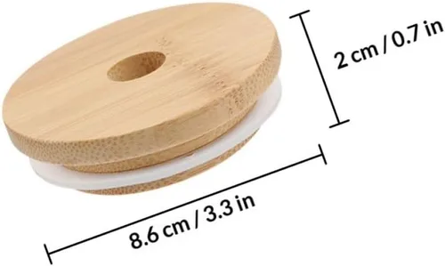 Vista 8 de UPKOCH Tarro de conservas para tarros de yogur, 4 unidades, tapas de bambú, tapa de tarro de vidrio, tapa de madera color madera