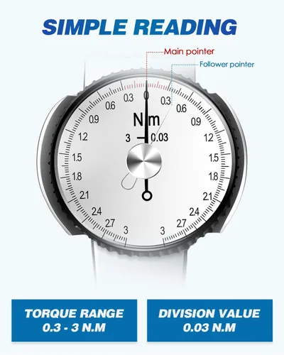 Vista 3 de Newtry Llave dinamométrica de dial, llave dinamométrica indicadora de dial de 0.3-3N.m con juego de enchufes (0.157-0.551 in), medidor de par