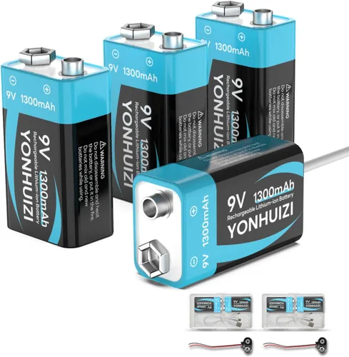 Vista 8 de 2-Pack 1300mAh Rechargeable 9V Batteries, 9 Volt Lithium-ion Square Battery Long Lasting Power+Clip Connector and Storage Box for Smoke Alarms