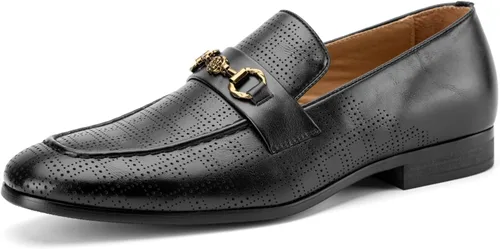 Vista 11 de JITAI Zapatos Penny de cuero con puntera de mocasín para hombre Negro/01