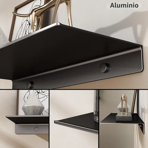 Vista 4 de Danpoo Pequeño estante flotante para almacenamiento en la pared, mini estante de exhibición para coleccionables, estante de pared de metal para Negro