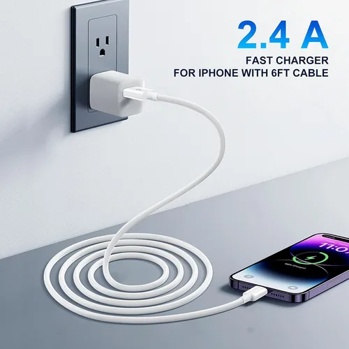 Vista 2 de Cable Lightning para iPhone de 6 pies, [certificado MFi de Apple], cable de carga rápida para iPhone 14 13 12 11 Pro Max XS XR X 8 7 6 Plus SE y más