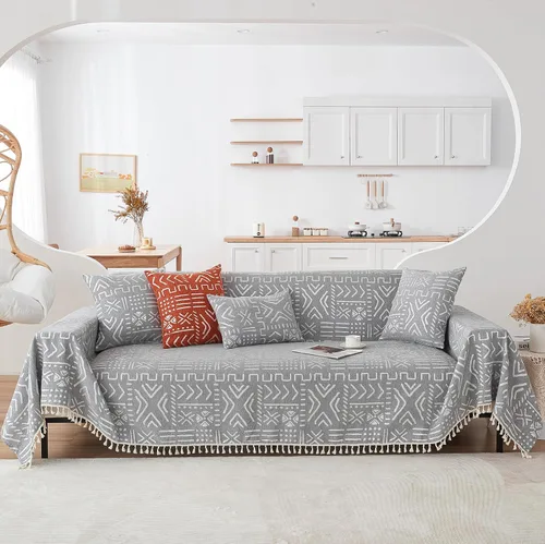Vista 37 de HANDONTIME Fundas de Sofá Sillón Funda de Sofá Boho para Perros Caqui Funda de Sofá con Borlas Silla Reclinable Funda de Futón Lavable 1 Cojín Sofá