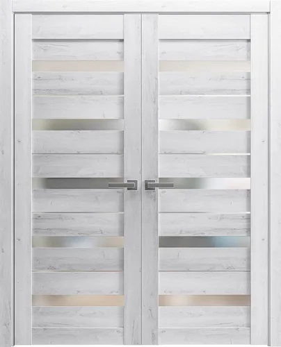 Vista 6 de Puertas dobles francesas macizas interiores de 36 x 80 pulgadas Quadro 4445 roble coñac con vidrio esmerilado Moldes de marco de panel sólido