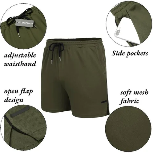 Vista 5 de COOFANDY Paquete de 2 pantalones cortos de entrenamiento de gimnasio para hombre, de malla ligera, para fisicoculturismo, entrenamiento, correr