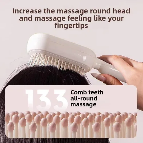 Vista 5 de Peine de masaje con cojín retráctil, cepillo para el cabello con cerdas retráctiles, peine retráctil para desenredar, cepillo de pelo autolimpiante