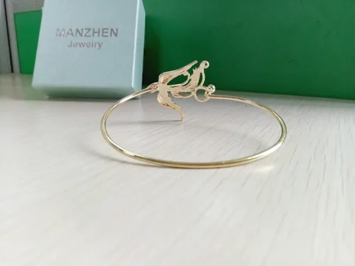 Vista 3 de manzhen Gold-tone Phoenix Bangle Buena Suerte pulsera pájaro pulsera estilo chino atar el nudo