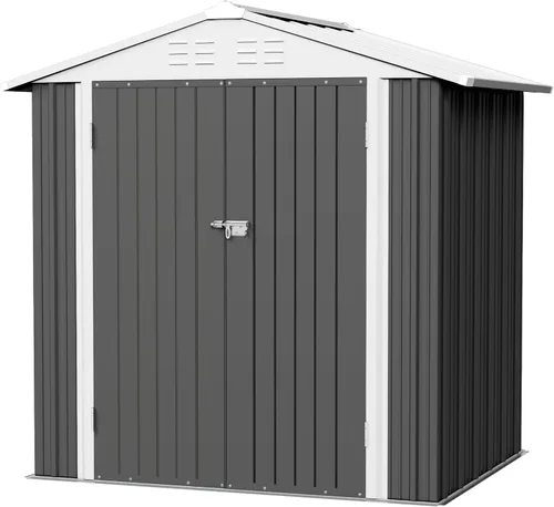 Vista 14 de Flamaker Cobertizo de almacenamiento de 5 x 3 pies, impermeable, de metal, para jardín, con puerta con cerradura, cobertizo de herramientas