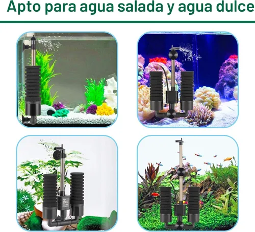 Vista 6 de AQQA Filtro de Esponja Eléctrico para Acuario, Filtro de Espuma Sumergible Silencioso de 3W/5W, Esponjas con Bolas de Medios Cerámicos Bio, Filtro