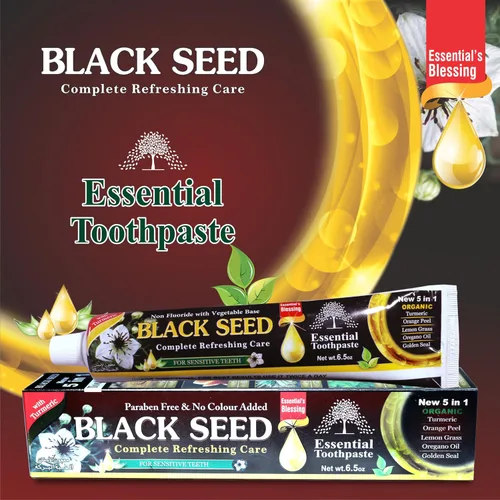 Vista 4 de Pasta de dientes Black Seed Essential, 6.53 onzas, paquete de 6, sin flúor Dientes sensibles, semilla negra orgánica, endurecimiento del esmalte