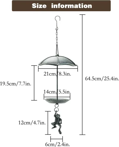 Vista 7 de Sungmor Comedero decorativo colgante para pájaros, baño de pájaros de hierro fundido impermeable, diseño único de paracaidismo de rana verde