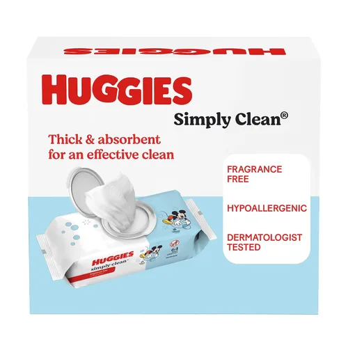 Vista 7 de Huggies Simply Clean Toallitas para Bebé Sin Fragancia, 1 Paquete con Tapa Abatible (64 Toallitas en Total), el Empaque Puede Variar