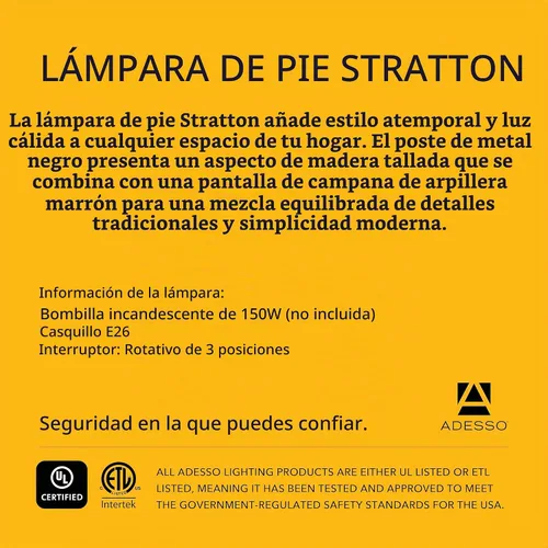 Vista 7 de Adesso 1521-01 Stratton - Lámpara de piso, 1523-01, 150watts, 120.00 volts