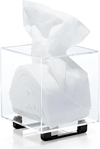 Vista 8 de YoBa Caja de pañuelos de acrílico negro grueso, dispensador cuadrado de caja de pañuelos con patas de aluminio chapado en oro para baño, cocina
