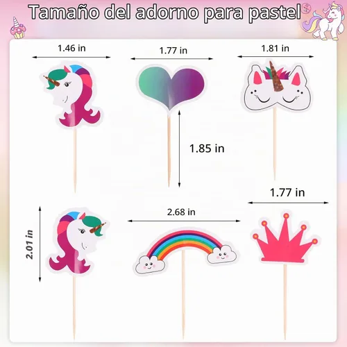Vista 2 de CCINEE 48 piezas de decoración de unicornio arcoíris para cupcakes de papel de doble cara de unicornio para decoración de postres de fiesta