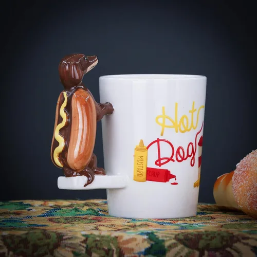 Vista 3 de Taza de cerámica para el hogar y la oficina, taza creativa de animales 3D de porcelana con asa para café, té, jugo, leche y agua, 13.5 onzas, taza