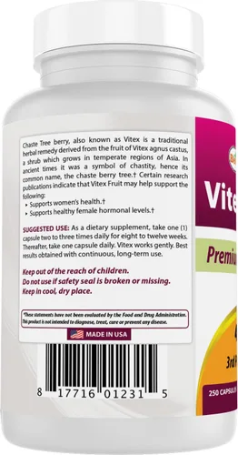 Vista 7 de Best Naturals Vitex Chasteberry 400 mg 250 Cápsulas