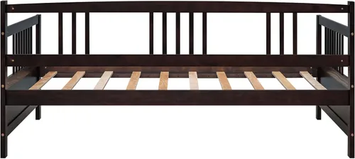 Vista 8 de Merax Sofá Cama Individual con Listones de Madera Soporte Sofá Cama Moderno para Sala de Estar con Rieles, Tamaño Individual, Espresso Oscuro