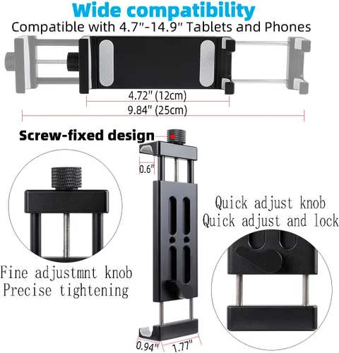 Vista 4 de Soporte para tablet de automóvil de aluminio con base de taladro resistente, compatible con iPad Pro Mini de 4.7 a 15 pulgadas, tabletas Samsung
