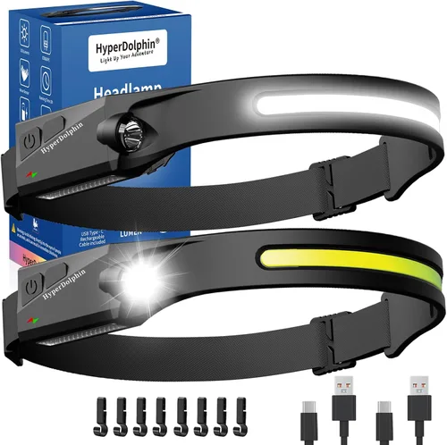 Vista 15 de Linterna frontal LED recargable de 230° de haz ancho, lámpara de cabeza ligera USB-C, larga duración, resistente al agua para campamento