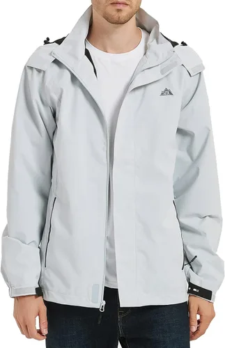 Vista 3 de MOERDENG Chaqueta impermeable para hombre, ligera, con capucha, para senderismo, cortavientos softshell