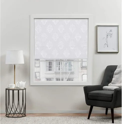 Vista 16 de [Usado] EXCLUSIVE HOME Marseilles Damask - Persiana romana 100% opaca de 23 x 64 pulgadas, color gris