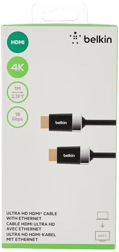 Vista 3 de Belkin Cable HDMI de alta velocidad HDTV con Ethernet, compatible con 4K / Ultra HD (3.3 ft/3.3 pies) High-definition video and audio, compatible