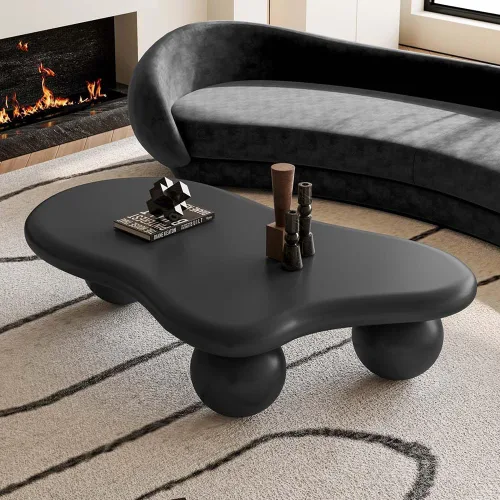 Vista 5 de Mesa de centro de nube de 47 pulgadas para sala de estar, mesa de centro irregular moderna, mesas de centro bajas abstractas, piedra sintética, Negro