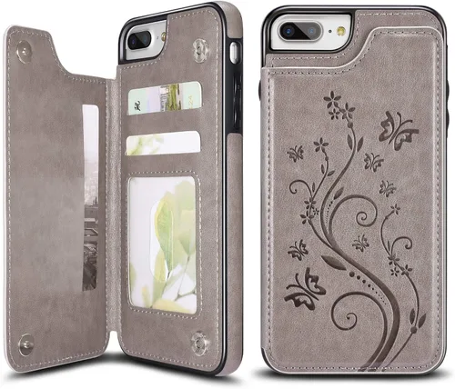 Vista 8 de UEEBAI Funda para iPhone SE 2022/7/8/SE 2020, funda de piel sintética con cierre magnético, ranuras para tarjetas, función de soporte