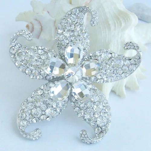 Vista 5 de Sindary Charming 3.15" Austrian Crystal Starfish Brooch Pin Pendant BZ4824