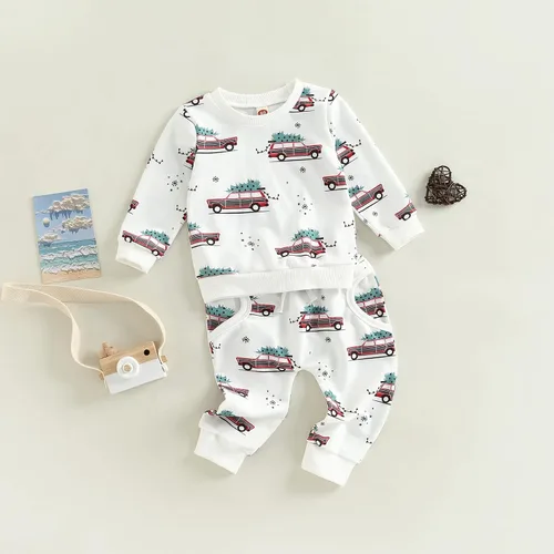 Vista 2 de Conjunto de dos piezas de Navidad para bebé y niña sudadera de manga larga pantalones largos ropa casual de 0 a 3 años
