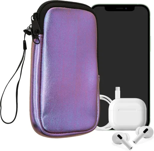 Vista 26 de kwmobile Bolsa de neopreno para teléfono tamaño XXS - 3/3,5 pulgadas - Mini bolsa universal para celular con cremallera, correa para la muñeca