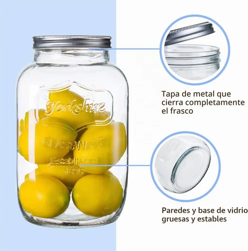 Vista 3 de Diamond Star Tarro Mason de 1 galón con tapa de lata cepillada, recipientes grandes de vidrio de boca ancha para conservas de alimentos