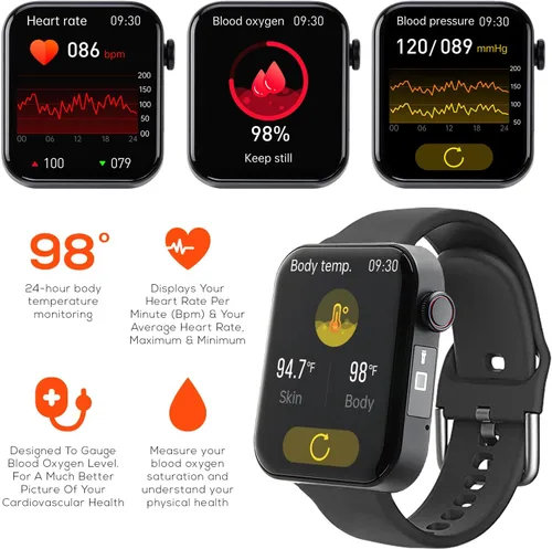 Vista 2 de Life Watch Monitor inteligente de frecuencia cardíaca y oxígeno en sangre Temperatura corporal Monitor de ejercicios Rastreador de pasos de fitness