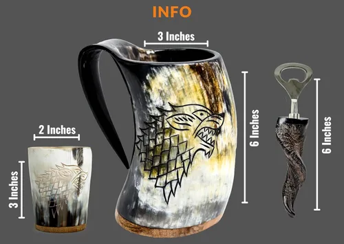Vista 5 de Taza de cuerno de buey Viking OX, taza de cuerno de buey y jarra de café, regalo elegante y hecho a mano para hombres y mujeres, accesorios