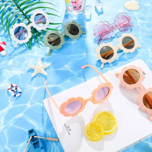 Vista 6 de Frienda 6 gafas de sol redondas de flores para niñas, lindas gafas de playa al aire libre para niños