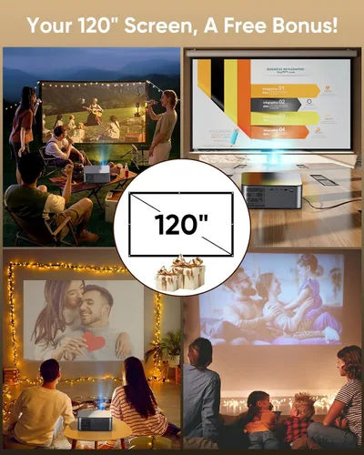 Vista 7 de Proyector Native 1080P con decodificación WiFi y Bluetooth 4K, compatible con proyector de películas Netflix con pantalla, HDR10/a prueba