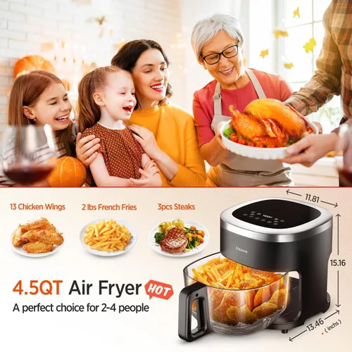 Vista 2 de [Usado] Vexon Freidora de aire de 4.5 cuartos de galón, cocina compacta de aire caliente de 1200 W con ventana visible, cesta antiadherente