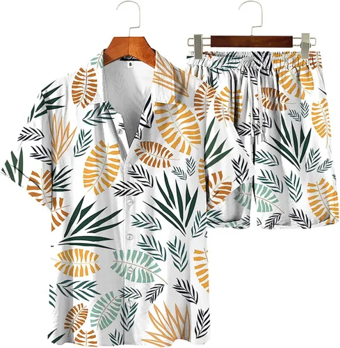 Vista 8 de SHENGXINY Conjunto hawaiano de 2 piezas para hombre, camisa floral con botones y pantalones cortos, conjunto deportivo de manga corta para hombre