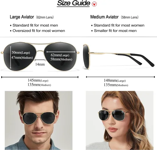 Vista 3 de BOTPOV Gafas de sol de aviador para hombres y mujeres, polarizadas, protección UV400, lente espejada, marco de metal con bisagras de resorte..