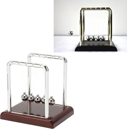 Vista 5 de Bolas de equilibrio de cuna de Newtons de 5 cuentas grandes, artilugio de ciencia y física, decoración de escritorio, péndulo de equilibrio