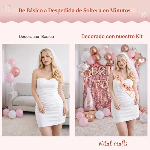 Vista 8 de VIDAL CRAFTS Juego de 62 piezas de decoraciones de oro rosa para despedida de soltera – Decoración para despedida de soltera con globos de confeti